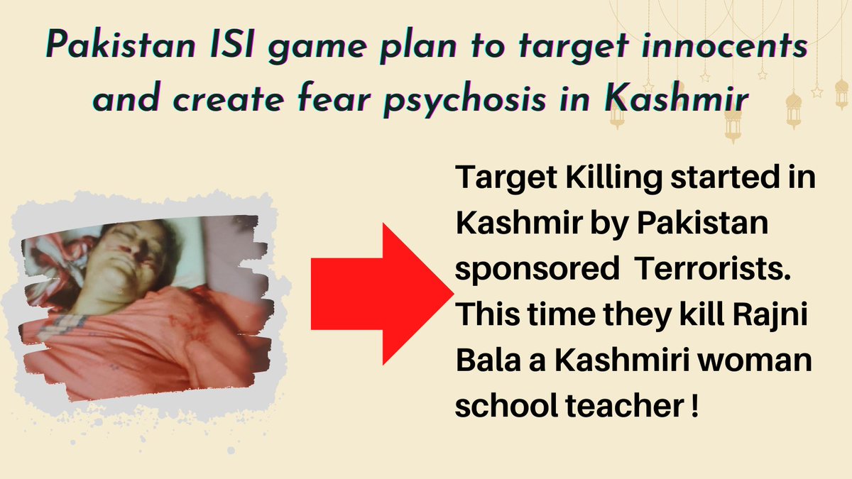 ShowkatKoshur06's tweet photo. Killing a women school teacher shows how cruel militants are and they don't have any ideology they are just criminals who had destroyed a simple family and left its members helpless.#killerpak #HumanRights https://t.co/FcNLToyc1Q