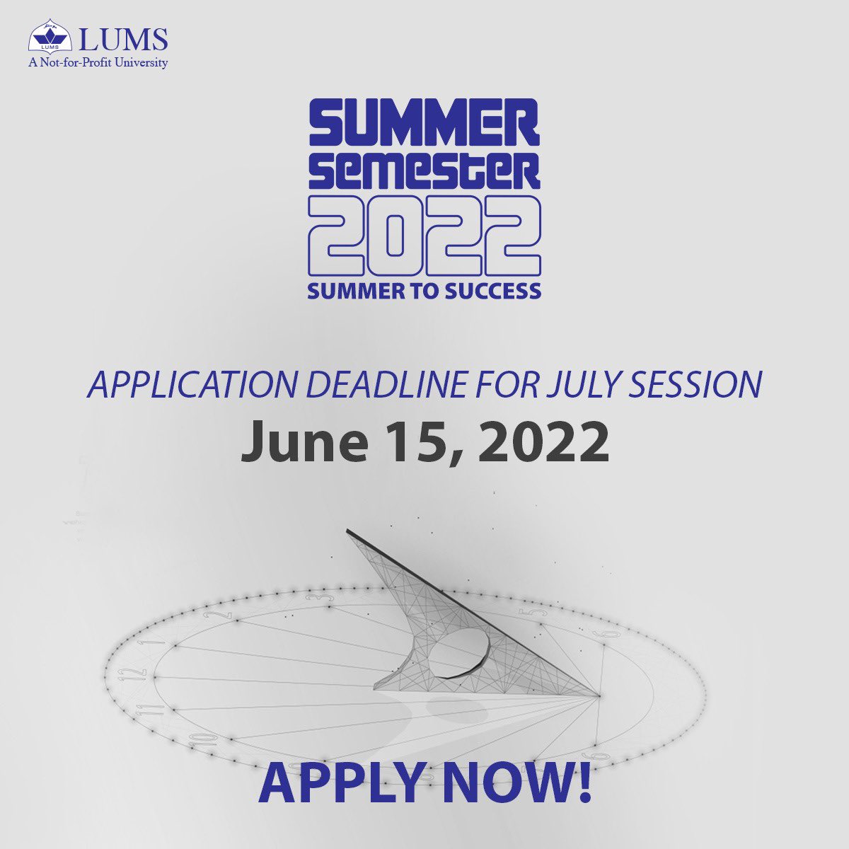 LifeAtLUMS's tweet photo. Join the Summer Semester and experience life at LUMS as you learn from our exceptional faculty. Applications close on June 15, 2022. Apply now!
https://t.co/buKi4siDGX
#SummerToSuccess #LearningWithoutBorders https://t.co/mvxAx8YSxD