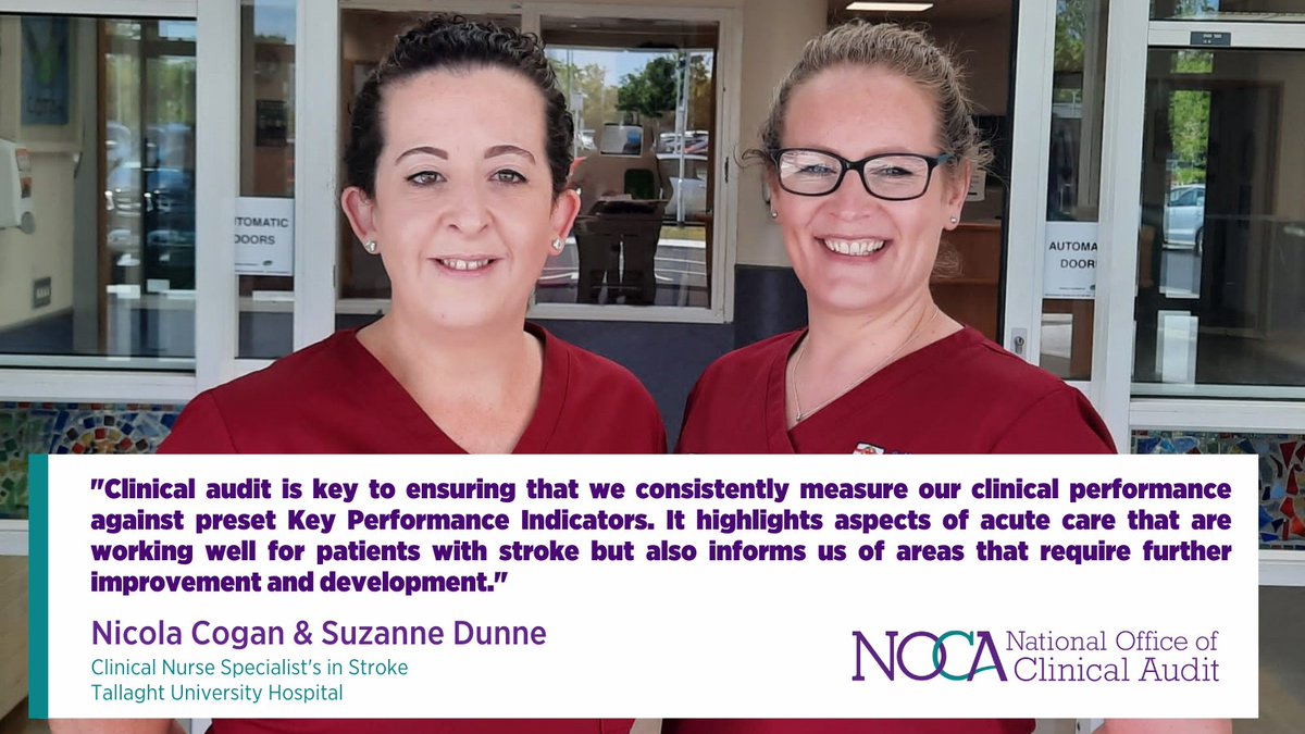Nicola Cogan and Suzanne Dunne are Clinical Nurse Specialists in Stroke at Tallaght University Hospital. They are both Audit Coordinators for the Irish National Audit of Stroke. 

They are NOCA Clinical Audit Ambassadors #CAAmbassador #CAAW22