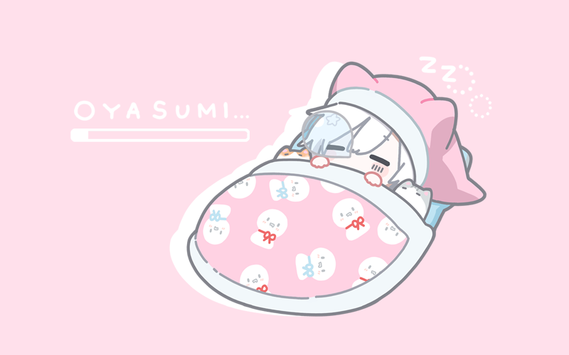 1girl sleeping zzz chibi pink background solo closed eyes  illustration images