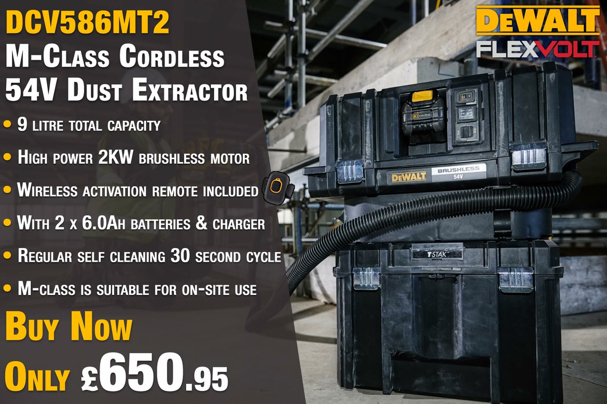 DeWALT M-Class T-Stak Dust Extractor
Includes Wireless Activation Remote!
Buy Now - buff.ly/3NKZ92Q