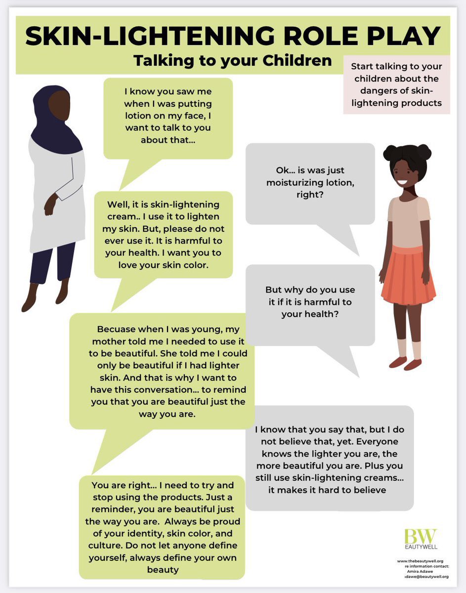 Aadawe's tweet photo. The role of parent is to positively nurture their children and create safe space! They should not encourage them to use toxic skinlightening products. Embrace your identity and your God-given beauty! #endskinlightening #parentrole #beautywell https://t.co/twSBke4Sh9 https://t.co/Xs0o5hocIm