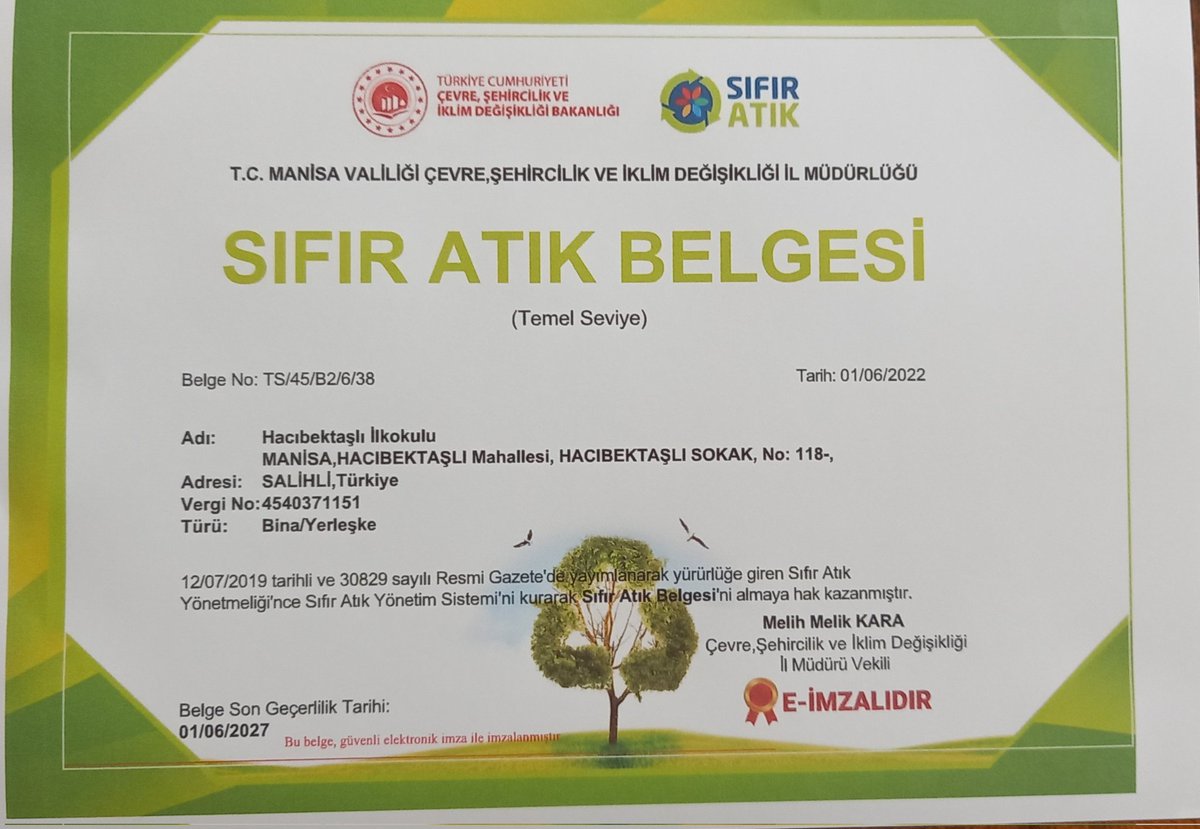 HacManisa's tweet photo. Sıfır Atık Temel Seviye Belgemizi aldık. @engintaskin45 https://t.co/9ZfneFqDp8