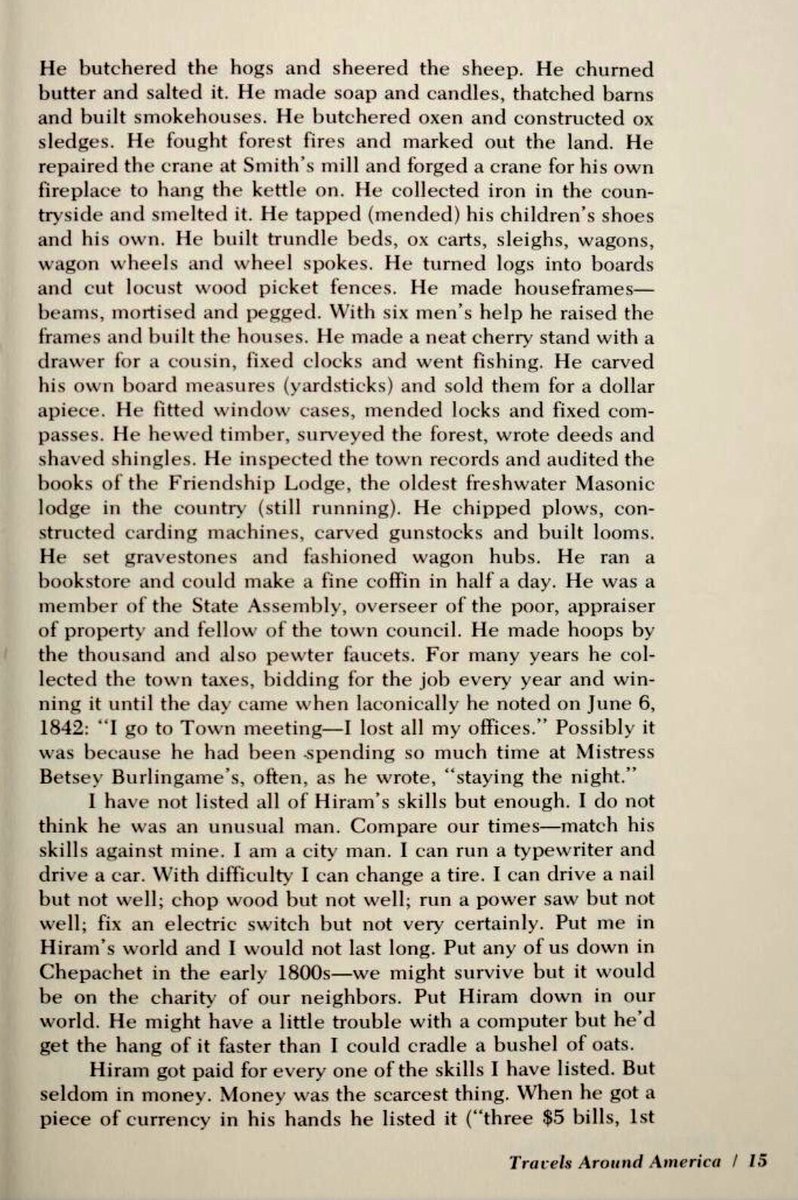 wrathofgnon's tweet photo. This list of skills possessed by one Hiram Salisbury, born in New England in 1779, an ancestor of the author Harrison Salisbury (1908-1993), from the book Travels Around America, 1976. https://t.co/wRS8CwB9i7