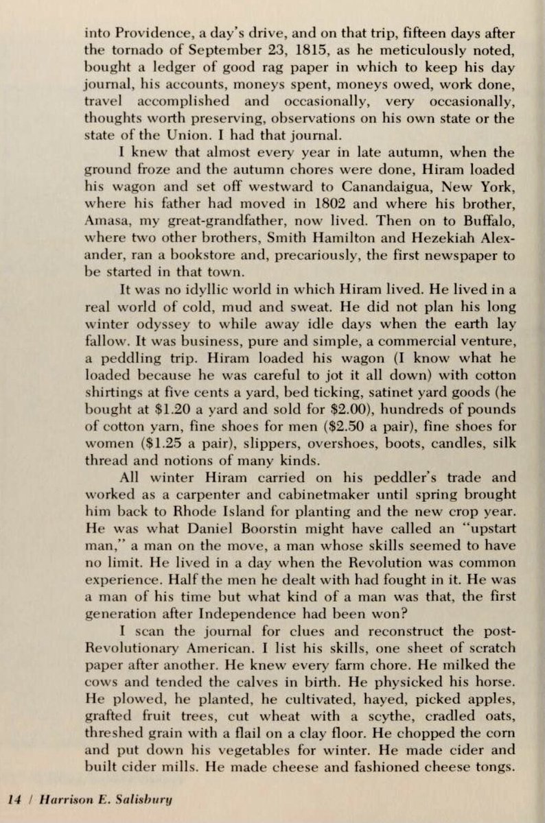 wrathofgnon's tweet photo. This list of skills possessed by one Hiram Salisbury, born in New England in 1779, an ancestor of the author Harrison Salisbury (1908-1993), from the book Travels Around America, 1976. https://t.co/wRS8CwB9i7