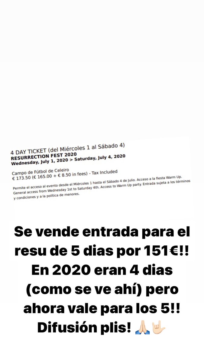 Madkip92's tweet photo. Se vende entrada de 5 días para el #ResurrectionFestEG2022!! Me gustaría venderla por ese precio pero todo es negociable! 👌🏻👌🏻 https://t.co/dMRTINiNEI