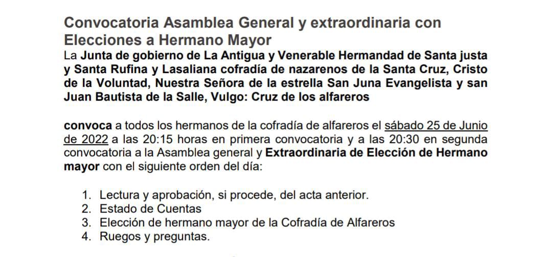 CruzAlfareros's tweet photo. Dsd el 11 de junio hasta el  24 de de Junio en el tablón de anuncios de la Parroquia de S. Andrés starán xpuestas las 2 candidaturas a la presidencia d l Hdad.Que se celebrará la votación el próximo 25 de junio. Así como el censo electoral,la lista de hermanos con derecho a voto. https://t.co/vglGi5X1Yv