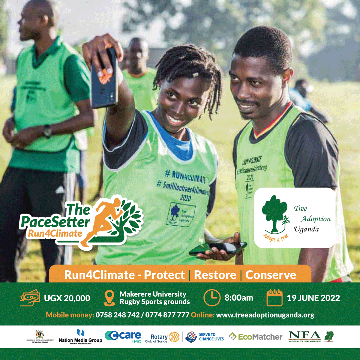 tree_adoptionug's tweet image. This Sunday, 19th June @Makerere Rugby grounds, make conversations with other runners as you run through the miles. 
Come #Run4Climate, come network, come have fun. 
Buy 3 tickets🎟️ 🎟️🎟️ &amp;amp; get 1 free🎟️. 
Call +256 774 877 777 to have your tickets and running kit delivered to you.