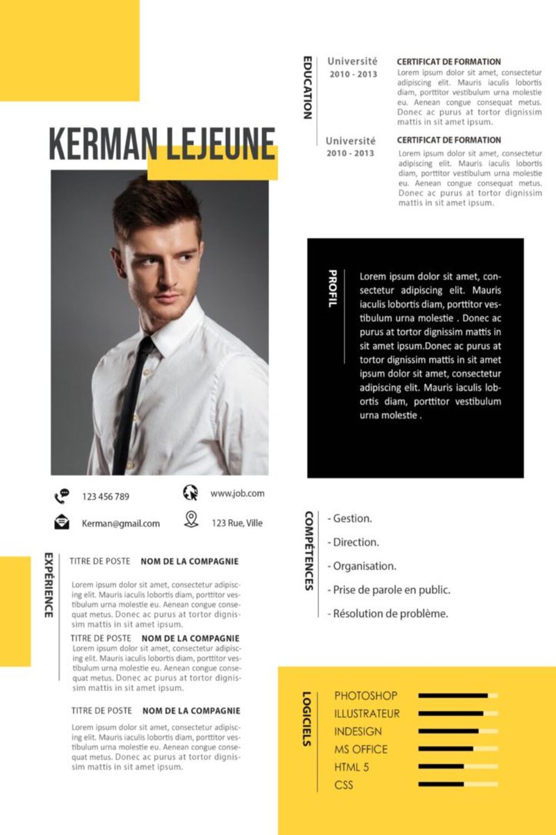 Wikiclic's tweet image. Des CV gratuits de qualité professionnelle et 100% éditables sur Word. Voici l'adresse emploietformation.com/modele-de-cv/
Et voici un aperçu :