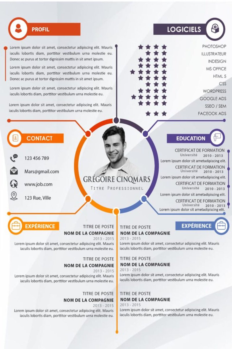 Wikiclic's tweet image. Des CV gratuits de qualité professionnelle et 100% éditables sur Word. Voici l'adresse emploietformation.com/modele-de-cv/
Et voici un aperçu :