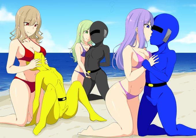 水着お姉さん達の誘惑に負けた戦隊メンバー達 