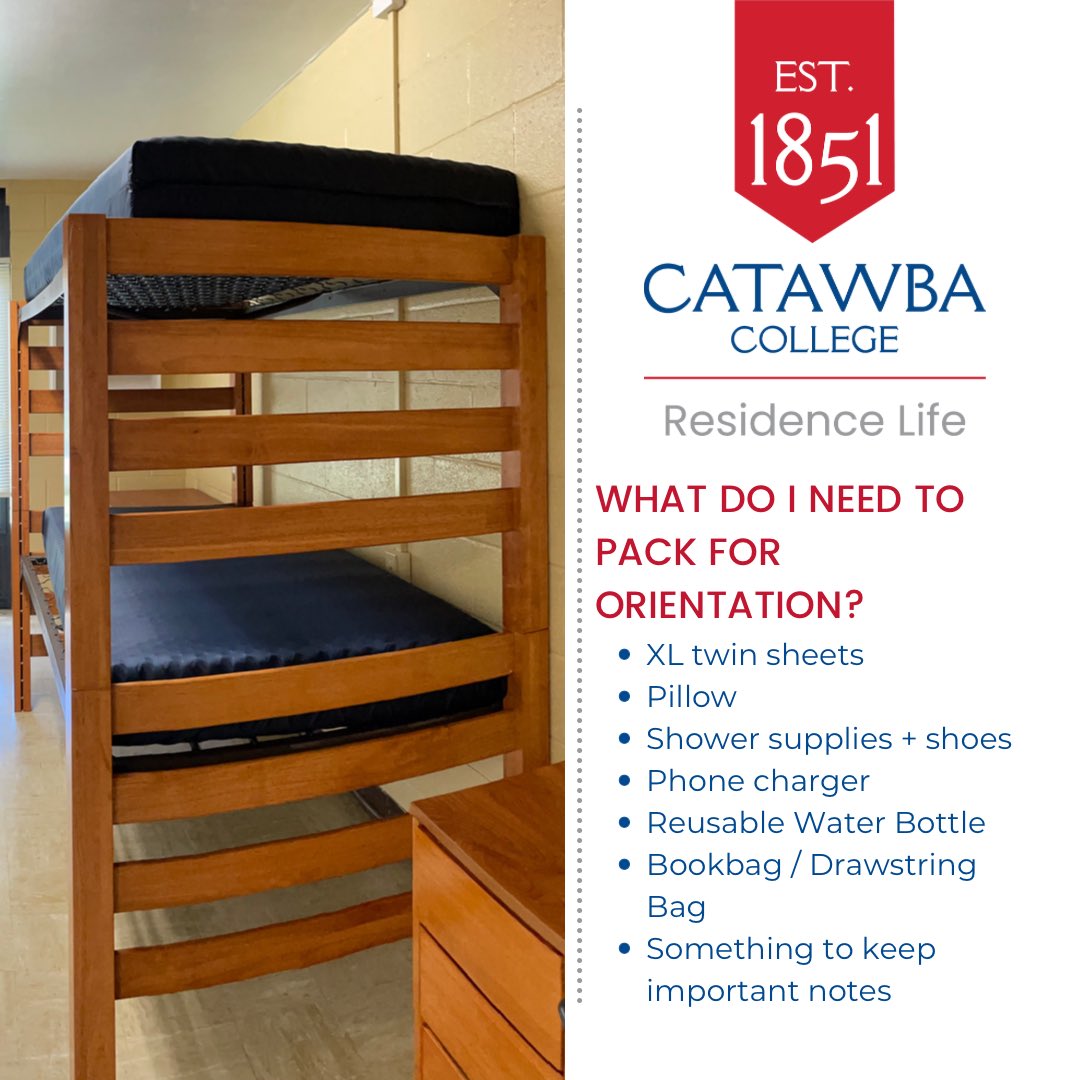 CatawbaResLife's tweet photo. Not sure what to bring to Orientation? Here’s a short list of what you definitely need to bring. See you soon! https://t.co/g8X3e8Jqvg