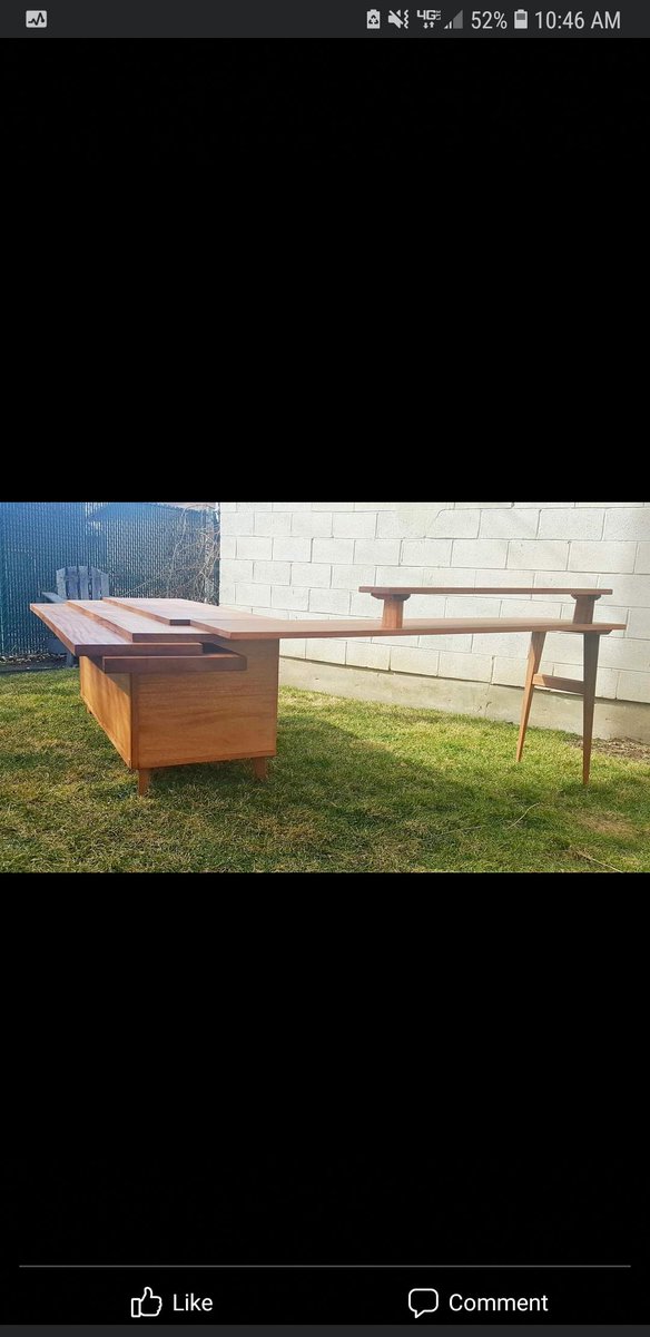 southernmidmod's tweet photo. When your client is a massive fan of the Jetsons and Mad Men. We introduce them to the "Cooper Sterling" Executive Desk. African Mahogany. Look. At. The. Lines.

#executivedesk #officefurniture #madmen #thejetsons #customdesign #customfurniture #customwoodwork #woodworking https://t.co/7NYVjjOT0G