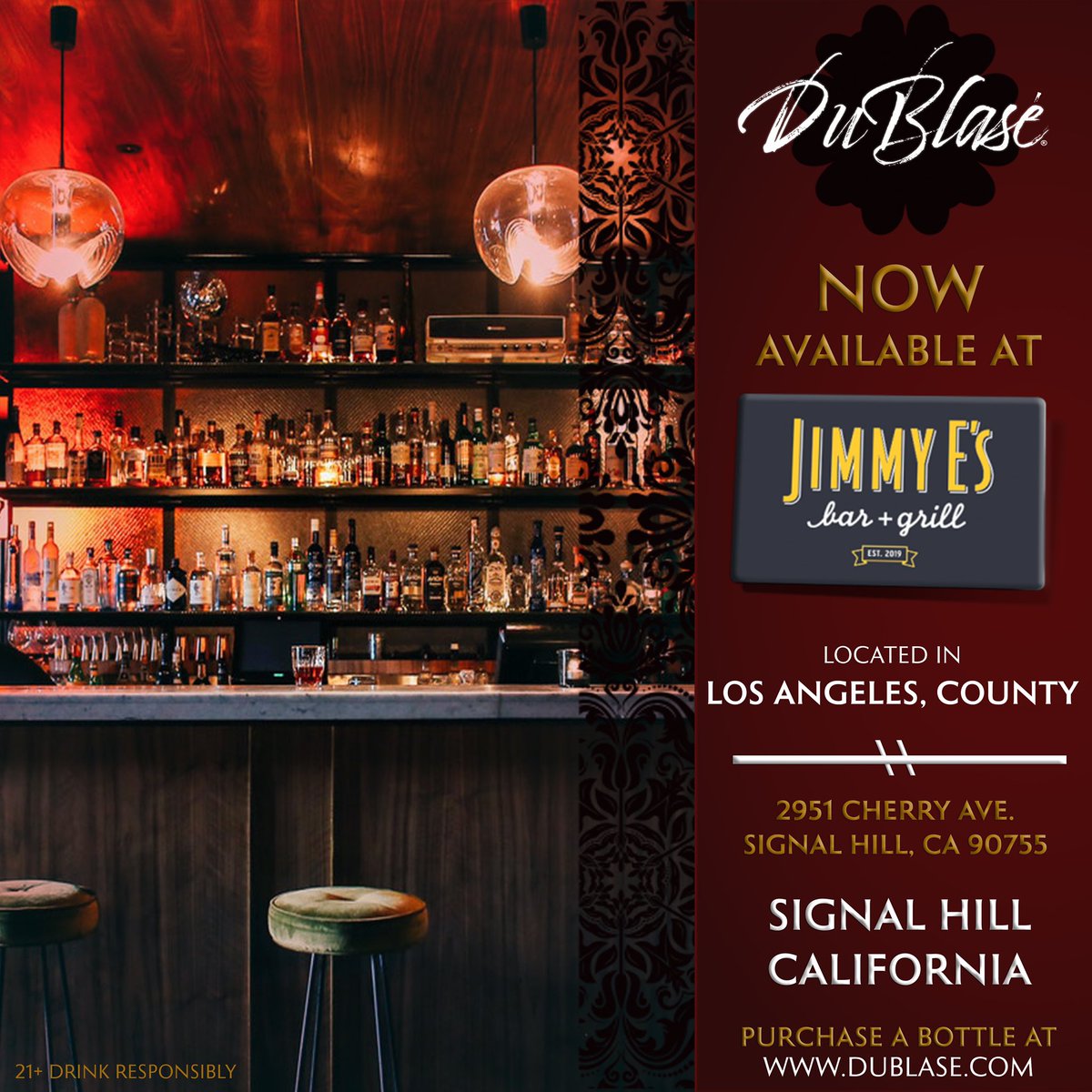 dublasewhiskey's tweet photo. Attention Signal Hill, California! @DuBlaseWhiskey is now available at Jimmy E’s Bar and Grill! Stop by and grab a glass of DuBlasé whiskey. #AToastToLife #VerySmooth #Whiskey #California #Expansion #Cheers https://t.co/lxgzl26YWA