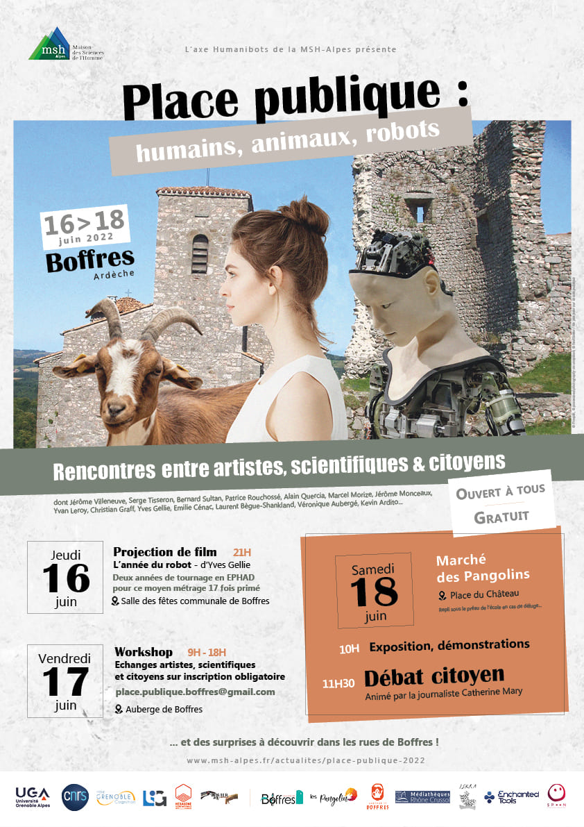 [2/3] #Boffres - Le programme:
🔸Workshop ouvert entre chercheurs, artistes, citoyens
🔹Projection du film "L'année du robot" Yves Gellie
🔸Exposition, défilé de robots, causeries libres
🔹Débat participatif animé par la journaliste scientifique <a href="/catherinelmary/">Catherine Mary</a> 
&amp; des surprises !