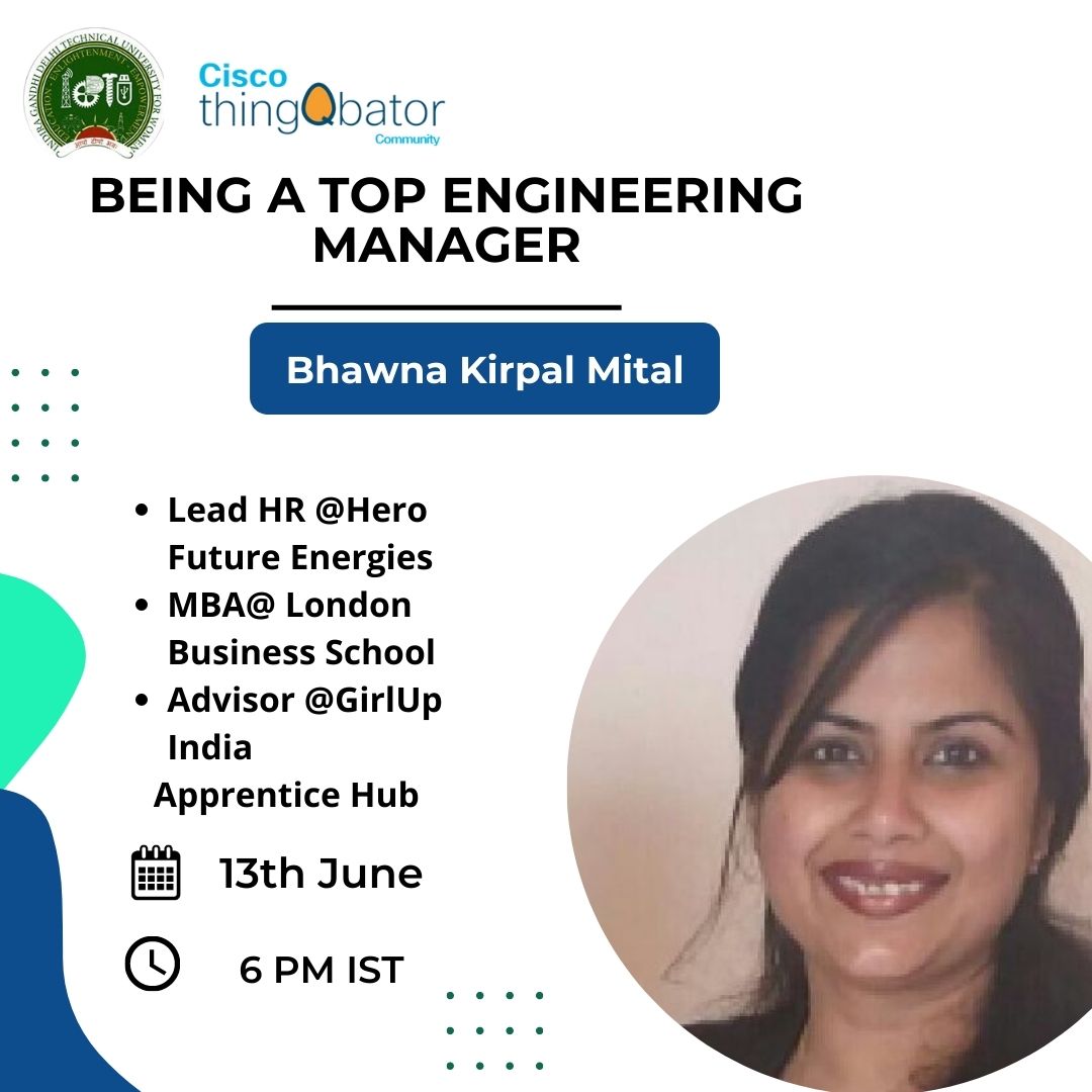 Cisco ThingQbator welcomes Bhawna Kirpal Mital ma'am She's an alumni of London Business School and Banasthali Vidyapith She has been an executive at organisations like Encyclopedia Britannica and is currently leading Hero Future Energies