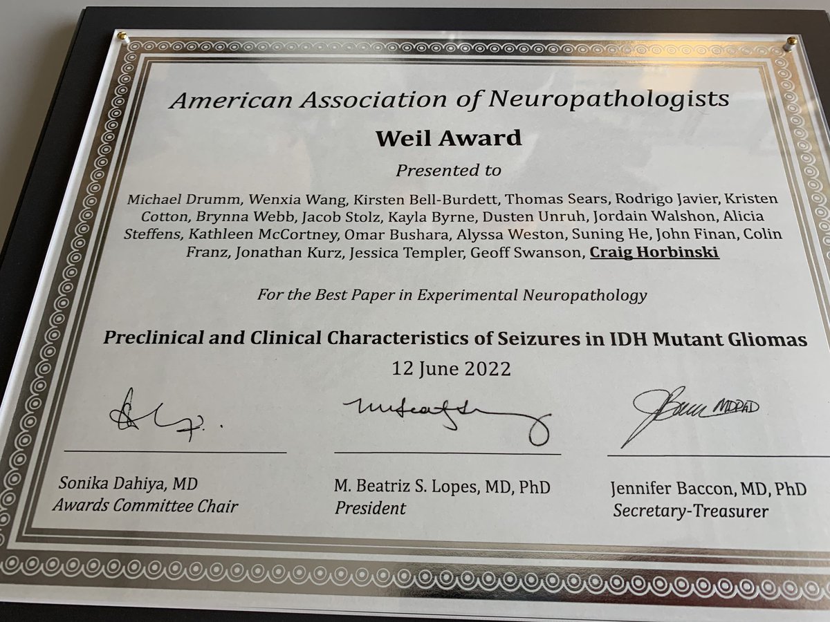 Very grateful to the American Association of Neuropathologists for this award. Looks good on my office wall! ⁦<a href="/neuropathology/">AANP</a>⁩ #aanp2022 #neuropath2022 #neuropath