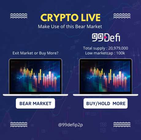 99DEFIp2p's tweet photo. Bear market?
💡 Right time to buy and accumulate low cap 100x gems.
#99defi #21MillionSupply #lowcapgems https://t.co/uTdOEV3pxR