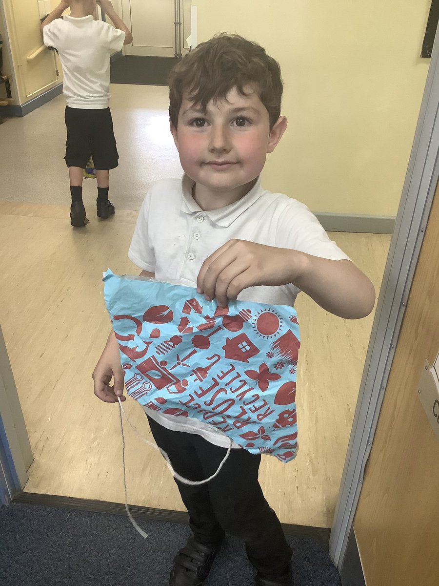 BandBschool's tweet photo. On Friday Team Aire recycled plastic bags by turning them into kites, just like in the story Somebody Swallowed Stanley! 🌍🐳 Today we are evaluating them to say what worked well and what we would do differently next time. #KS1STEM #BandBSTEM #Recycling @eboractrust https://t.co/uAjdICtliy