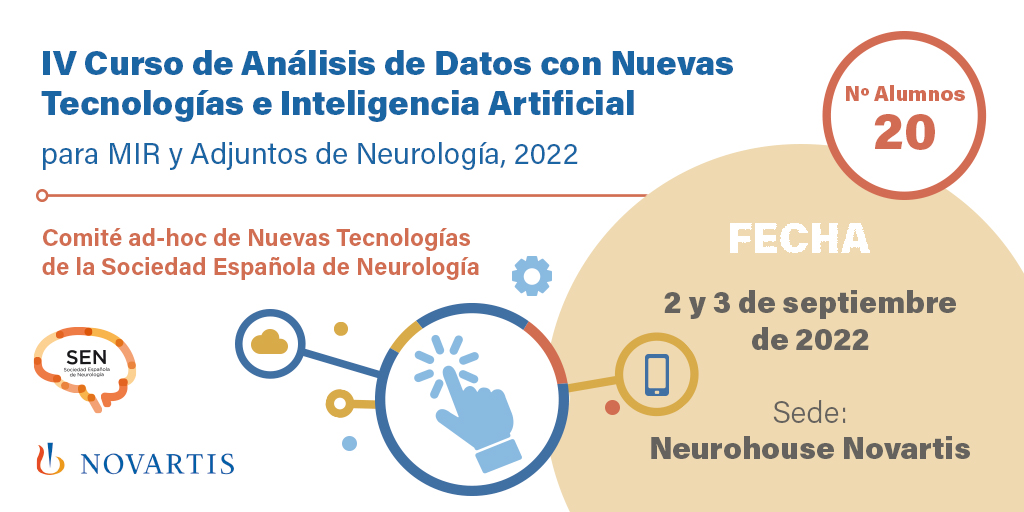 seneurologia's tweet photo. Hasta el 30 de junio de 2022 puedes enviar tu solicitud para asistir al IV Curso de Análisis de Datos con Nuevas Tecnologías e Inteligencia Artificial que organizamos en Barcelona el 2 y 3 de septiembre. 
Más info en : https://t.co/IOD592Aa8U
#Neurologia https://t.co/ENWxcBihmo
