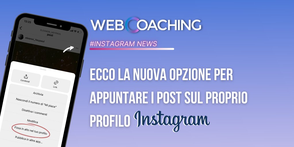 web_coaching_it's tweet photo. Come spiegato da #instagram :

"Ora è possibile appuntare fino a tre post (foto o Reel) per rimanere nella parte superiore della griglia del proprio profilo, offrendo ai creatori una maggiore flessibilità nell'esprimersi sui propri profili".

#instagramupdate #NewsUpdates https://t.co/qqPwwLtaHy