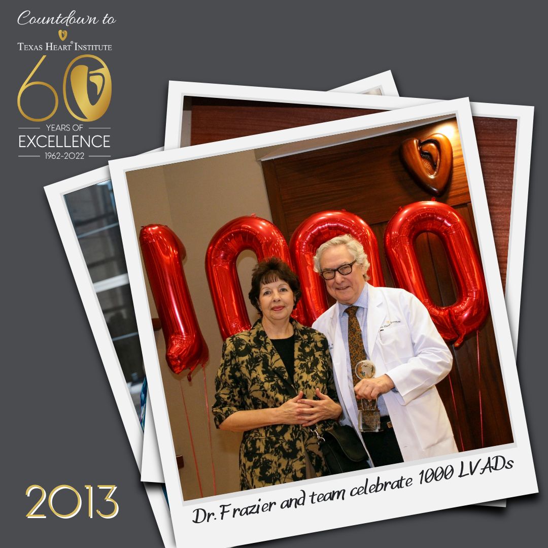 Texas_Heart's tweet photo. 5️⃣1️⃣ Days to 60 Years: #In2013 Dr. Frazier and his team reach 1,000 left ventricular assist devices (LVADs) implanted. 
Read more: https://t.co/XMrzZqh6Pg
#TheNextFirst #TexasHeartInstitute #TexasHeartMedicalGroup #OHFrazier #60YearsOfExcellence https://t.co/7T4e1f3zuM