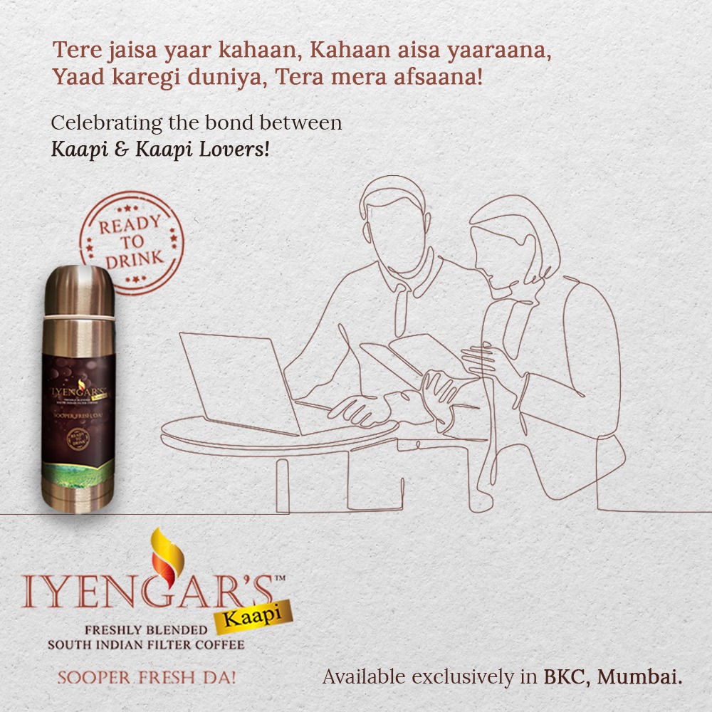 iyengarskaapi's tweet photo. The best Kaapi for your best work friend! Drink original South Indian filter Kaapi with friends and colleagues. Available at BKC
.
.
.
.
.
.
.
.
#iyengarskaapi #iyengarskaapiatBKC #kaapiatBKC #kaapi #filterkaapi #kaapilovers #coffee #coffeelovers #filterkaapilovers #readytodrink https://t.co/J5SWempUfd