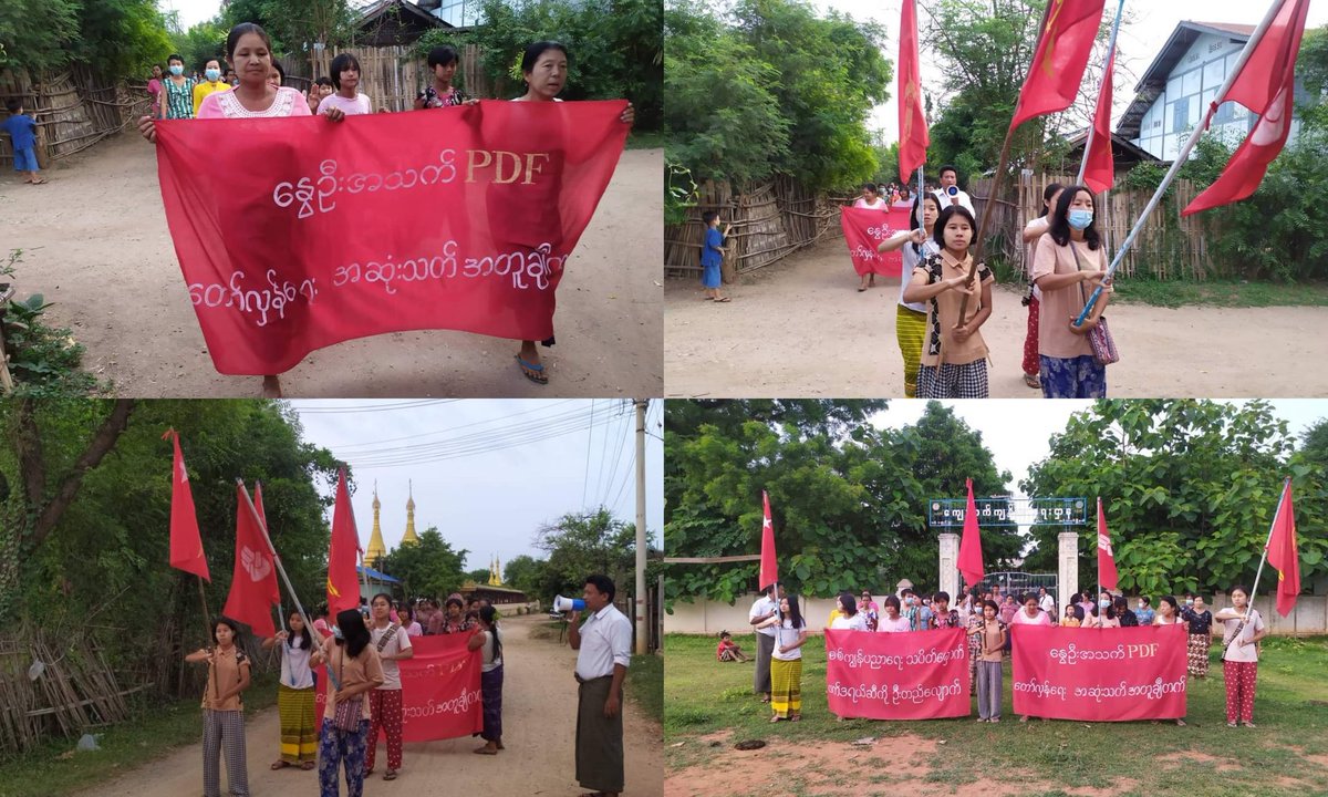 GracePenhallow's tweet photo. Anti-coup revolutionary strike in Sagaing's Yinmabin Twp, Sonechaung Vlg.

#2022Jun13Coup #HelpMyanmarIDPs #VillagesBurntDownByJunta #WhatsHappeningInMyanmar https://t.co/DVVYqkH75s