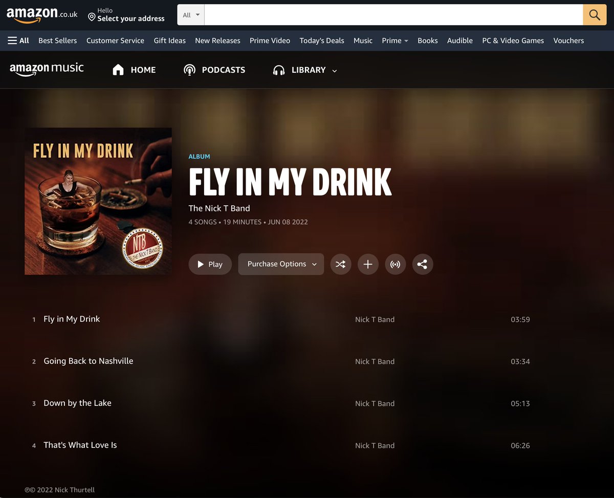 Howdy friends! My band's EP is out! The Nick T Band . Thanks <a href="/CountryLineRad/">CountryLine Radio</a> for the play. Easy Amazon link; grab your 4-song download now!:
amzn.to/3xqdf2L
And: <a href="/SpotifyUK/">Spotify UK & Ireland</a>  <a href="/AppleMusic/">Apple Music</a>
#FlyInMyDrink #UKIndie #countrymusic 
<a href="/BBCSurrey/">BBC Surrey</a> <a href="/BBCRadio2/">BBC Radio 2</a> <a href="/AudereTalent/">Audere Talent Management</a>