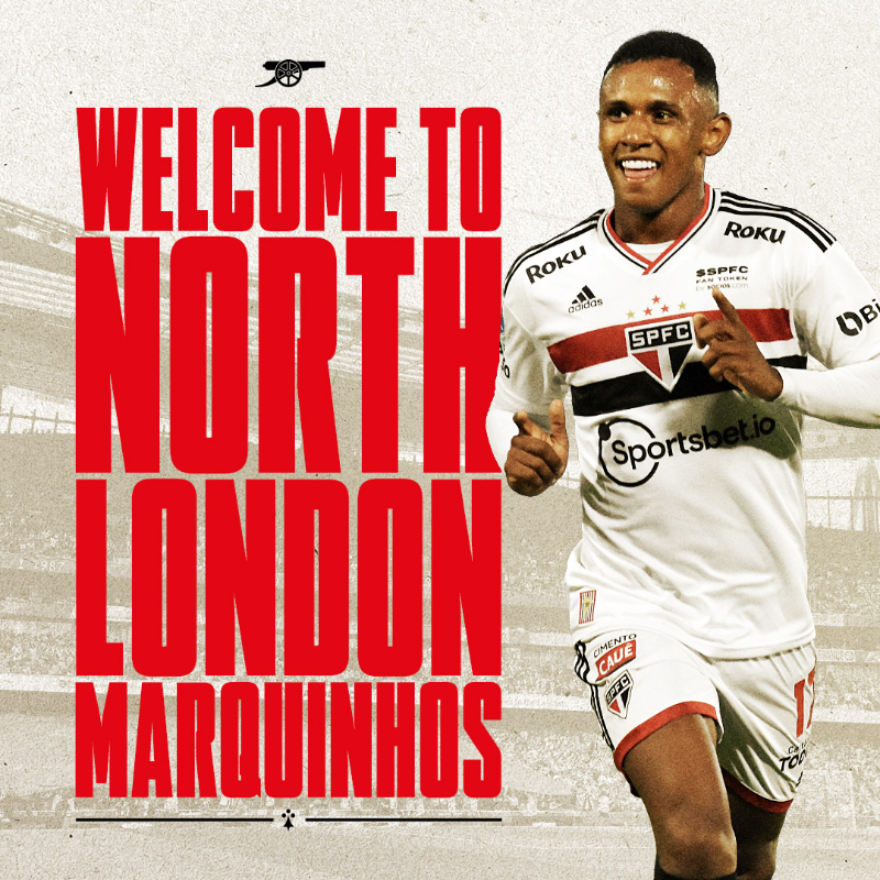 Arsenal's tweet photo. Welcome, Marquinhos 🙌