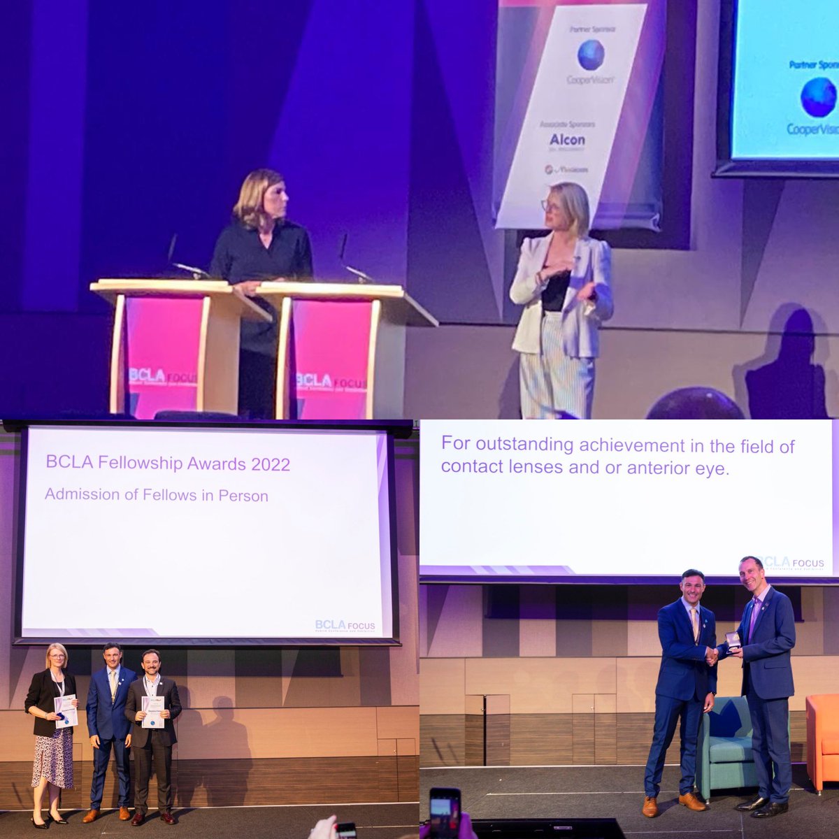 What a fantastic weekend at #BCLAFocus
Sharing the stage with @DebbieAJoness to present the 7 year data from the #MiSight #myopia study 
Receiving my fellowship from 2020 in person
Celebrating my @AstonOptometry colleague @j_wolffsohn receiving the BCLA Medal Award
 
@_BCLA
