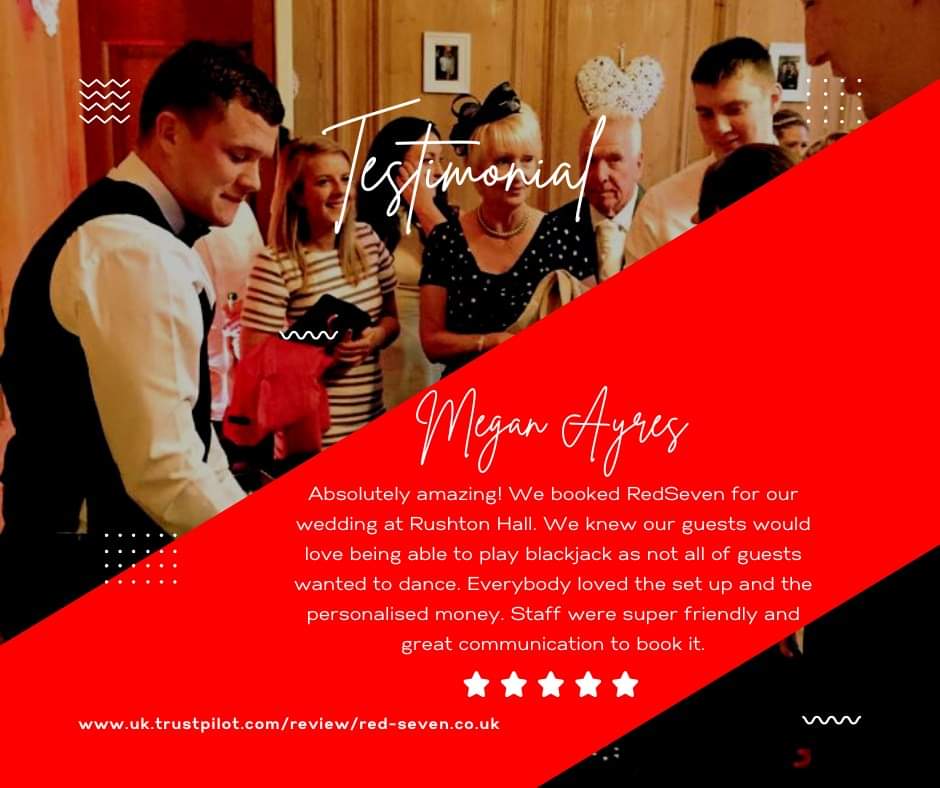 A lovely review of a wedding casino we attended at the fabulous Rushton Hall last year. Thank you for the review Megan, your day was amazing and we were honoured to be a part of it.
uk.trustpilot.com/reviews/60ecb1…