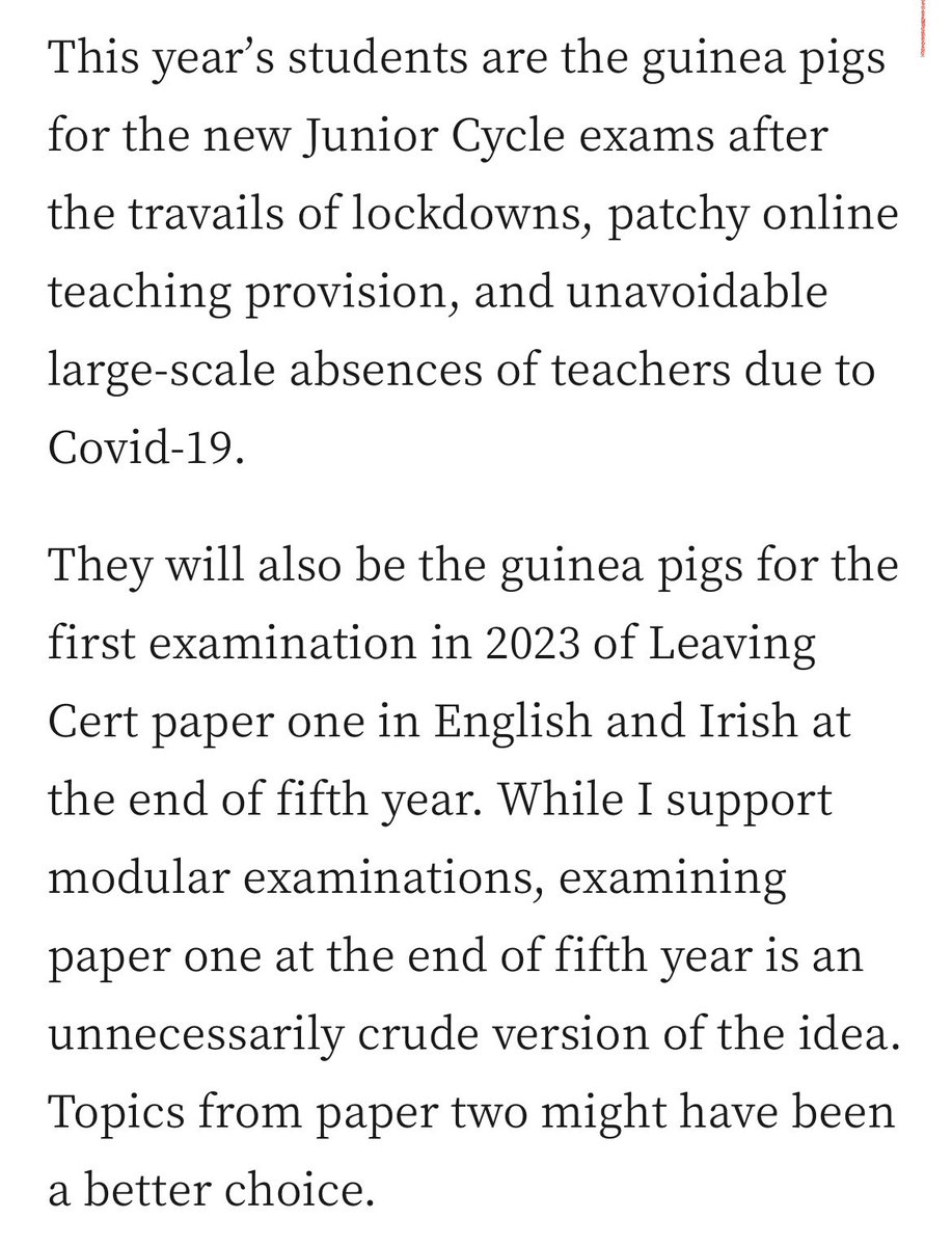 ciaraquill's tweet photo. I disagree with the author of this particular piece on many issues but she’s pretty much bang on the money here. These paragraphs stood out for me. #JuniorCert2022 #JuniorCycle #JuniorCert #exams #education #teaching #edchatie #JCEnglish #JCFrench #JCGerman #LeavingCert https://t.co/tpQ9VPVQxn