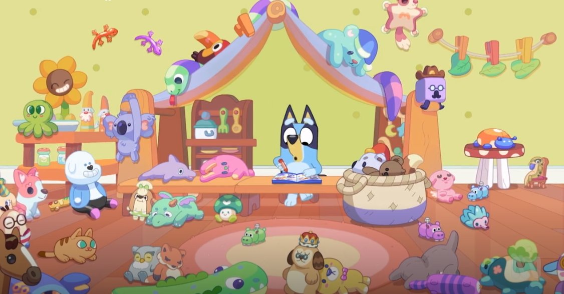 NickPeppermint's tweet photo. @breanimator In the very same frame, there is hidden vineshroom and im sure other stuffed animals are references to something 
Also Bluey has official Vinesauce Vinny and Joel fursonas for some reason https://t.co/2Wfoubwlfj
