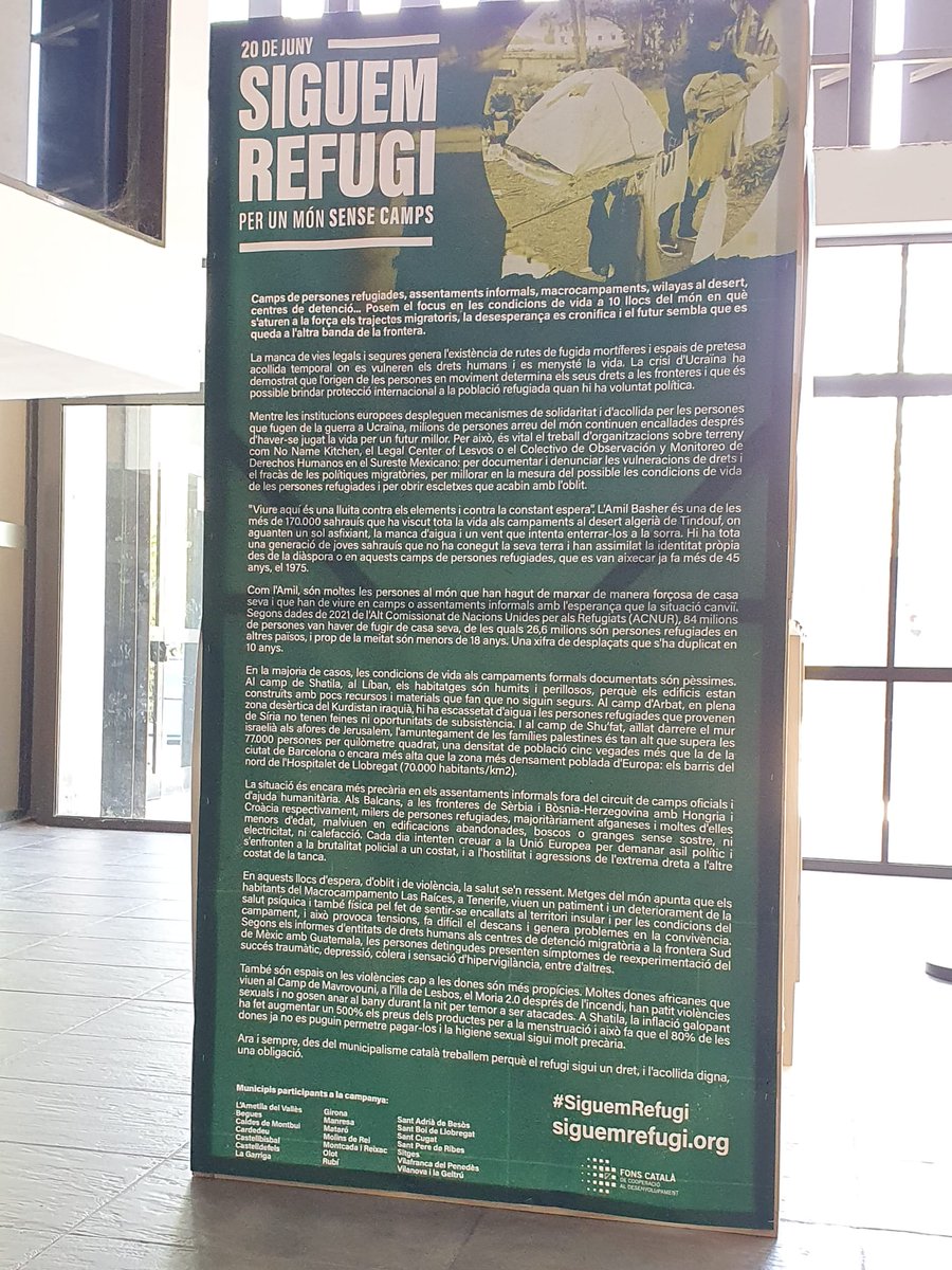 AjMontcada's tweet photo. 🇪🇭 Una exposició sobre els campaments de persones refugiades a Tindouf, al Sahara Occidental, es podrà visitar fins al 21 de juny a l'àgora de Montcada Aqua.

🌍 Produïda pel @FonsCatala, forma part de les accions a #Montcada de la campanya #SomRefugi

ℹ️ https://t.co/dTIYXRoQVi https://t.co/RxGlDdEg2c