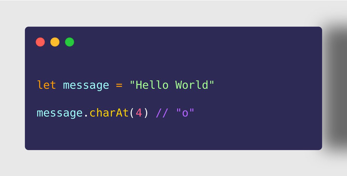 20. String.prototype.charAt()➤ Use Case To fetch the character at a specific position of a string. The character fetched is in UTF-16 and returned as a string.
