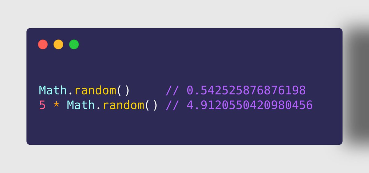 ➋➌ Math.random()➤ Use Case To get a floating-point pseudo-random number in the range of 0 to less than 1 It can be multiplied by any number to make a random number being generated in the range of 0 to less than that number