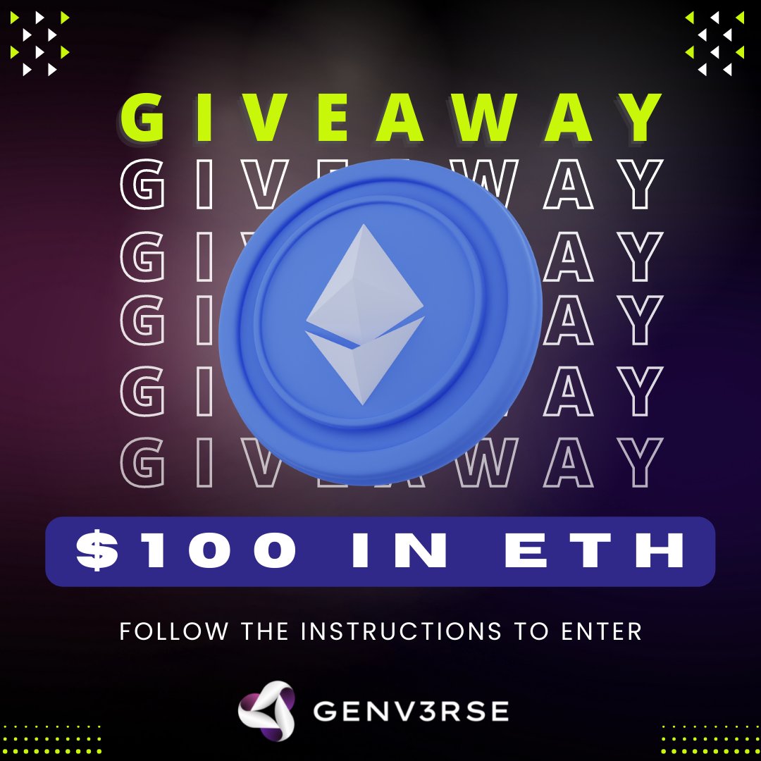 genv3rse's tweet photo. $ETH GIVEAWAY 🚨💰

To celebrate @genv3rse ALPHA Launch week, we're giving away $100 in ETH to 1 winner!

No, this is not spam!

To enter:
🤝Follow @genv3rse
✅Like &amp; RT this tweet
🤖Join https://t.co/73Y28qWCSZ

Winner will be announced on Genv3rse ALPHA Launch day - June 15! 🎉 https://t.co/VZqZ2X0s94