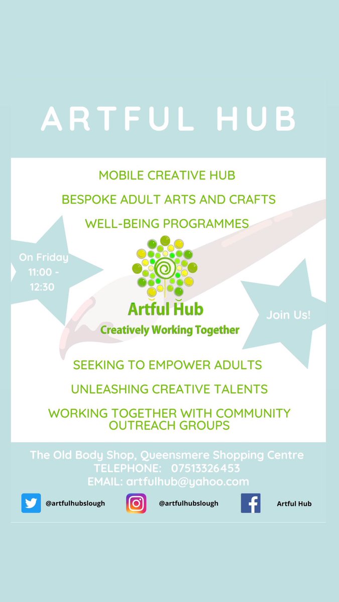 A reminder that our adult craft sessions are still taking place every Friday in the Queensmere Shopping Centre from 11-12:30pm! To sign up or for more information please contact us via email at artfulhub@yahoo.com
