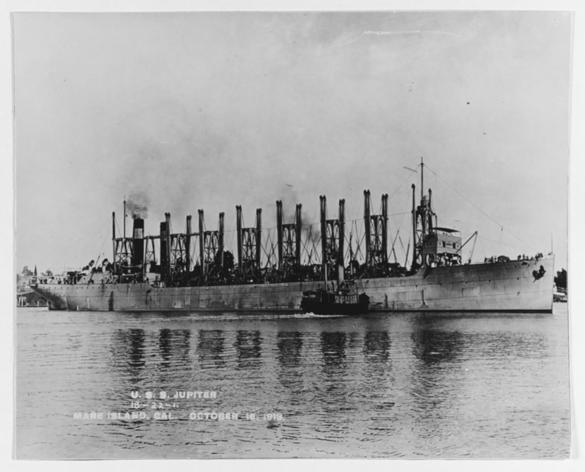 Rich_Ships's tweet photo. The US Navy’s first aircraft carrier 🇺🇸CV-1 USS LANGLEY 

Shown before conversion - 🇺🇸USS JUPITER (Collier # 3) off the Mare Island Navy Yard, CA, 16 Oct 1913
NH 52365

#USSJupiter #CV1 #USSLangley https://t.co/HviLPZEN3I