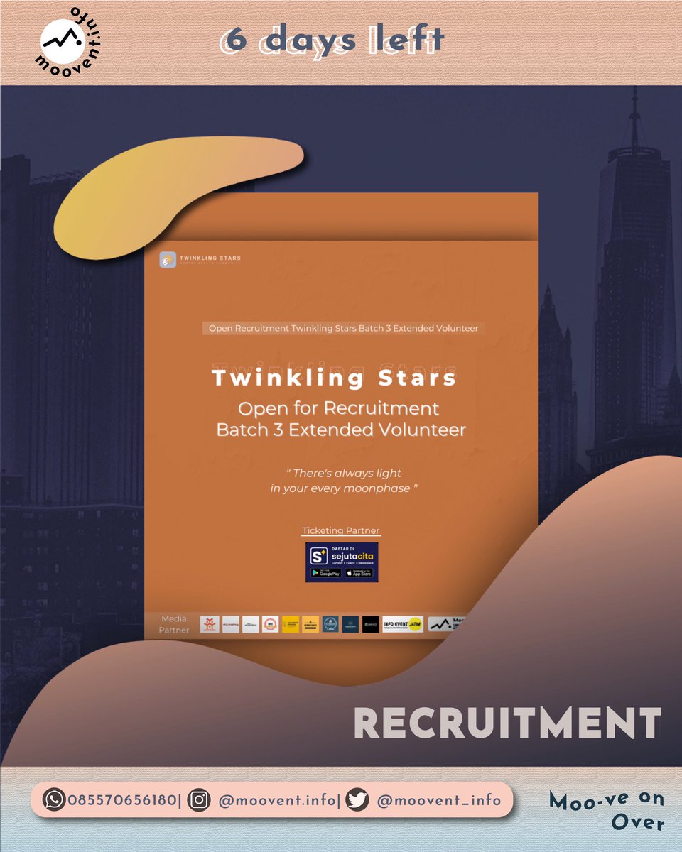 moovent_info's tweet photo. 𝐈𝐍𝐈 | Info Terkini •Volunteer•

Ayo! ikuti 𝐎𝐏𝐄𝐍 𝐑𝐄𝐂𝐑𝐔𝐈𝐓𝐌𝐄𝐍𝐓 𝐁𝐀𝐓𝐂𝐇 𝟑 𝐄𝐗𝐓𝐄𝐍𝐃𝐄𝐃 𝐕𝐎𝐋𝐔𝐍𝐓𝐄𝐄𝐑 𝐓𝐖𝐈𝐍𝐊𝐋𝐈𝐍𝐆 𝐒𝐓𝐀𝐑𝐒 𝐌𝐄𝐍𝐓𝐀𝐋 𝐇𝐄𝐀𝐋𝐓𝐇 𝐂𝐎𝐌𝐌𝐔𝐍𝐈𝐓𝐘

Hallo Mooniest! 🤩✨

Twinkling Stars kembali membuka Batch 3 Volunteer! https://t.co/ibc9bqS9eG
