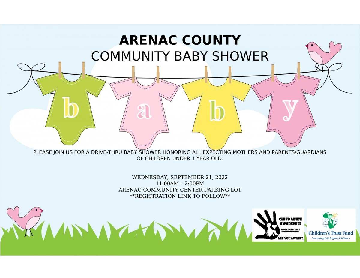 BAGreatStart's tweet photo. SAVE THE DATE: Arenac County Community Baby Shower at the Arenac Community Center in #standishmi on September 21. https://t.co/UonqrGdnm4