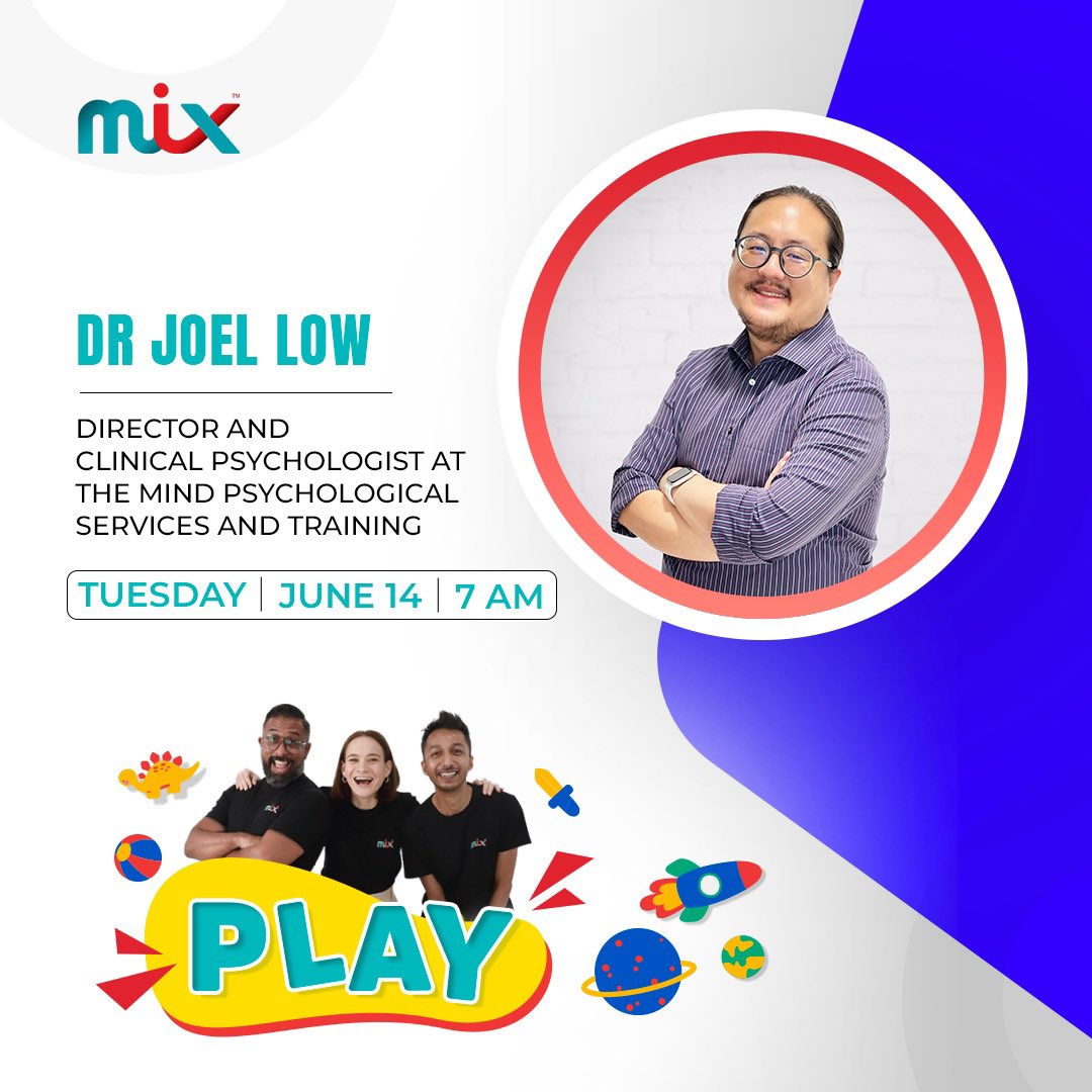 mixdotmy's tweet image. TOMORROW at 7AM, Aishah, RD &amp;amp; Prem will be speaking to Dr Joel Low, Director and Clinical Psychologist at The Mind Psychological Services and Training on importance of play for adults and more! 

TUNE IN to audio1.syok.my/mix !! 🙌🏼 

 #MIXPlay #MIXBreakfast