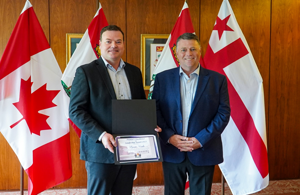 InfoPEI's tweet photo. It's National Public Service Week and Premier @dennyking has awarded the Premier’s Excellence in Leadership Award to Environmental Health Manager Ryan Neale for his work in Health and Wellness with the Chief Public Health Office throughout the pandemic. 
Congratulations Ryan! https://t.co/HFGQ4yu8B6