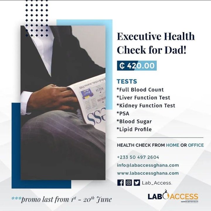 Kyer3_Me's tweet photo. Executive health check for Dad at an affordable price at #labaccess.

Promo last from 1st to 20th June

https://t.co/fR9eUVHtvc https://t.co/kLyGZq0XDO