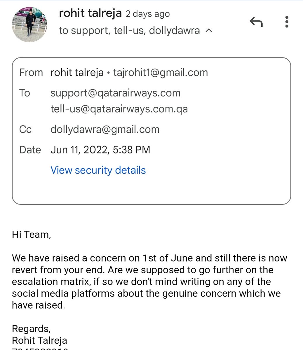 tajrohit1's tweet photo. We have been following up for this issue since a long time with no response @qatarairways @qatarairwaysar https://t.co/1mSiAG4KPA