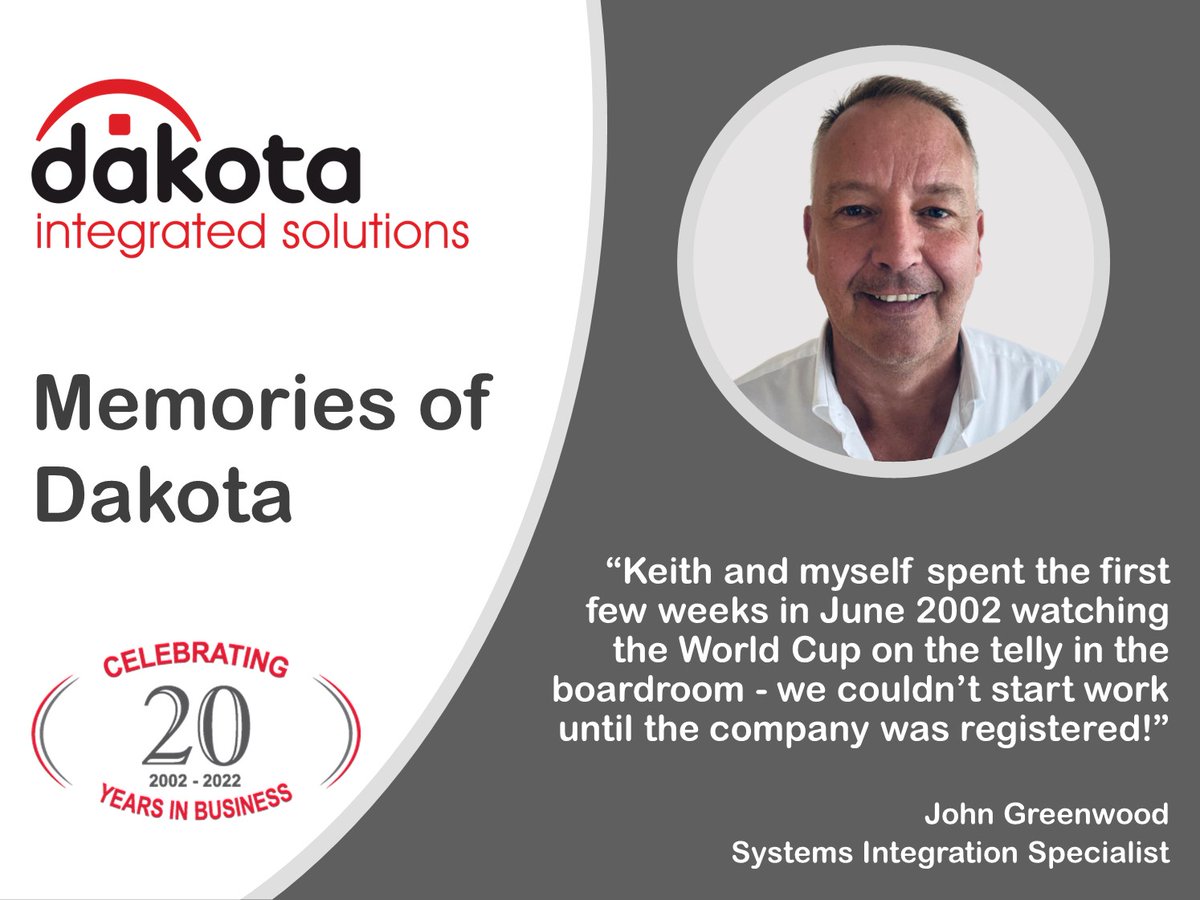 On 21st June we will be celebrating Dakota's 20th Anniversary! Over the course of the next several days, we will be posting a series of 'Dakota Memories' from various members of staff, most of whom have been with the company since it was formed in 2002!

linkedin.com/feed/update/ur…