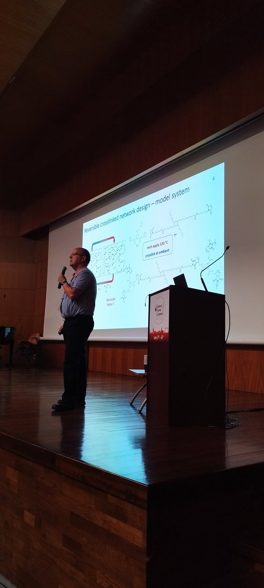BPC2022's tweet photo. Prof. Andrew Slark conduct the next talk in main amphitheater : Facile &amp; versatile thermally reversible crosslinked adhesives from Diels-Alder networks. #BPC2022 https://t.co/tFlm8Eglwq
