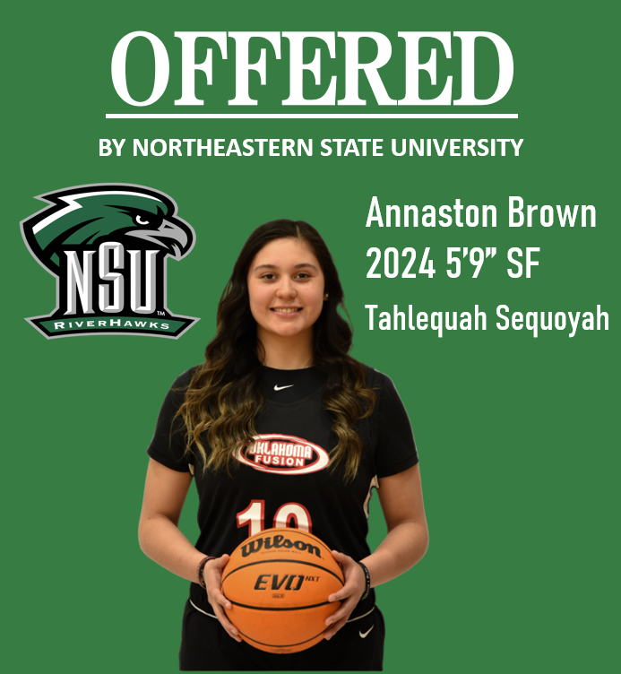 Congratulations to 2024 <a href="/AnnastonBrown/">Annaston Brown</a>, better known as "BUCKETS" to her teammates on her first offer to play at the collegiate level.  Annaston is a strong kid who can drive to the basket, pull up from midrange or shoot the 3 ball from deep!  Great person &amp; teammate! <a href="/Coachfala/">Coach Fala</a>