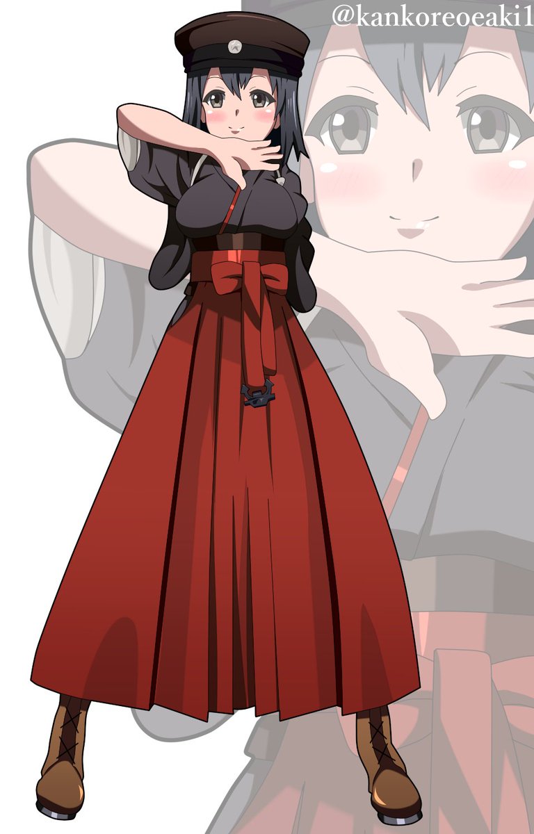 akitsu maru (kancolle) 1girl solo black hair hat skirt japanese clothes short hair  illustration images